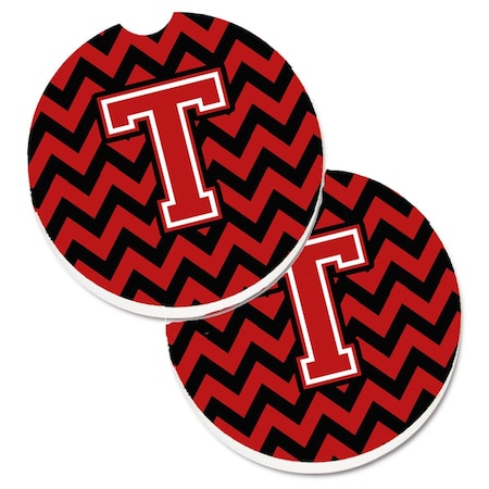 Carolines Treasures Letter T Chevron Black and Red Set of 2 Cup Holder Car Coaster CJ1047-TCARC